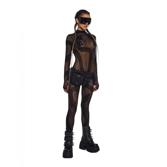 SOLD OUT Dolls Kill CrashNBurn Mesh Sheer CatSuit Body Suit Snake costume - Picture 1 of 4